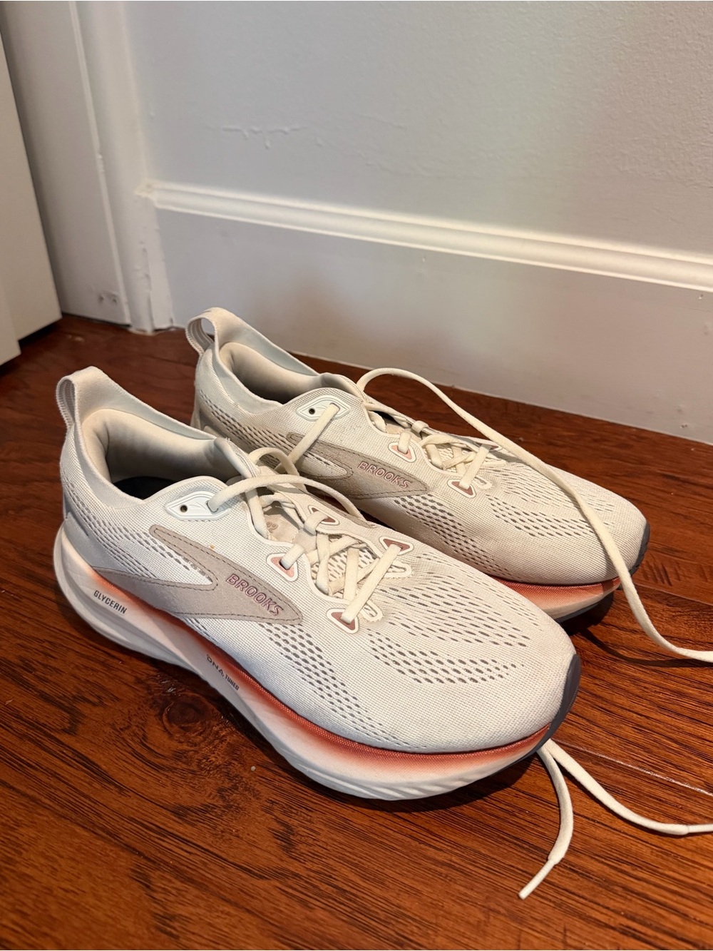 Brooks Women’s Athletic Shoes — Cream with Coral Accent